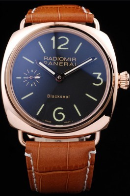 Panerai Radiomir Rose Gold Case Black Dial Brown Leather Strap 98137 Panerai Replica Watch