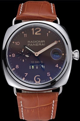 Panerai Radiomir Stainless Steel Bezel Cognac Leather Bracelet 622327 Panerai Replica Watch