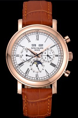 Brown Leather Band Top Quality Patek Complications Luxury Watch 9 5061 Fake Patek Philippe