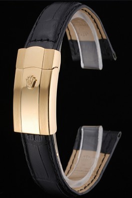Rolex Black Leather with Gold Clasp Bracelet 622496 Replica Rolex Bracelet