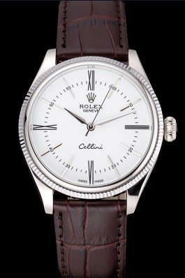 Rolex Cellini White Dial Stainless Steel Case Brown Leather Strap 622839 Replica Rolex