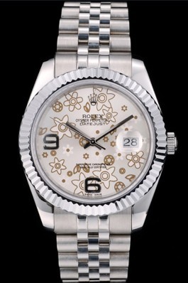 Rolex DateJust Stainless Steel Ribbed Bezel Flower Silver Dial 41983 Replica Rolex Datejust