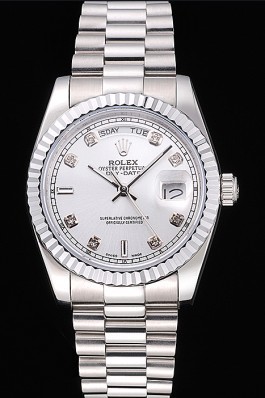 Rolex Day-Date Polished Stainless Steel Silver Dial Rolex Replica Aaa