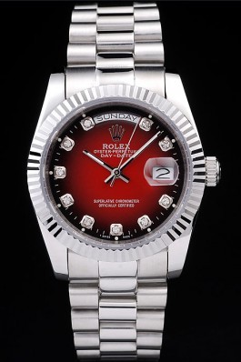 Rolex Day-Date Polished Stainless Steel Two Tone Red Dial Rolex Replica Aaa
