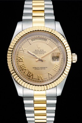 Rolex Day-Date Two Tone Stainless Steel 18k Gold Plated Gold Dial Rolex Replica Aaa