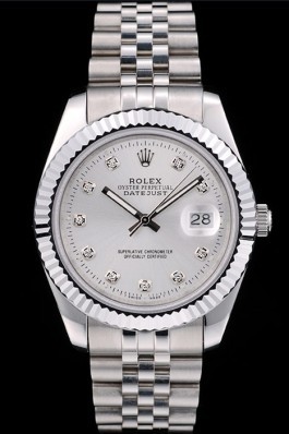 Rolex Swiss DateJust Stainless Steel Ribbed Bezel Silver Dial 41996 Replica Rolex Datejust