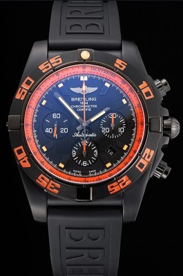 Swiss Breitling Chronomat 44 Raven Black And Orange Dial Black Case Black Rubber Strap Breitling Chronomat