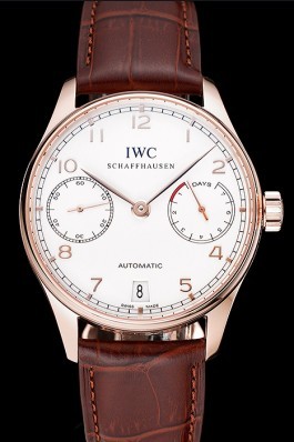 Swiss IWC Portuguese White Dial Gold Numerals Gold Case Brown Leather Bracelet 1453916 Iwc Replica