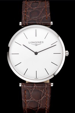 Swiss Longines Grande Classique White Dial Stainless Steel Case Brown Leather Strap Longines Replica Watch