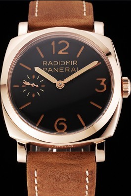 Swiss Panerai Radiomir 1940 Black Dial Rose Gold Case Brown Suede Leather Strap 1453844 Panerai Replica Watch