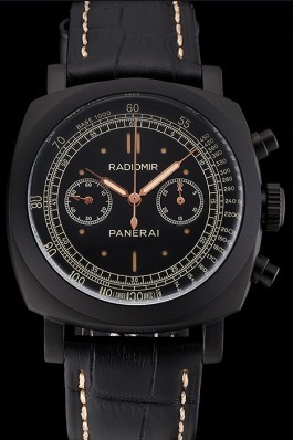 Swiss Panerai Radiomir 1940 Chronograph Black Dial Black Ionized Case Black Leather Strap Panerai Replica Watch