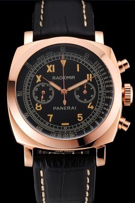 Swiss Panerai Radiomir 1940 Chronograph Black Dial Rose Gold Case Black Leather Strap Panerai Replica Watch