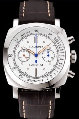 Swiss Panerai Radiomir 1940 Chronograph White Dial Stainless Steel Case Brown Leather Strap Panerai Replica Watch