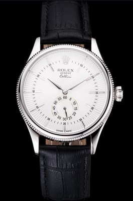 Swiss Rolex Cellini White Dial Stainless Steel Case Black Leather Strap Replica Rolex