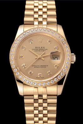 Swiss Rolex Datejust Champagne Dial Diamond Bezel Gold Jubilee Bracelet 1454098 Replica Rolex Datejust