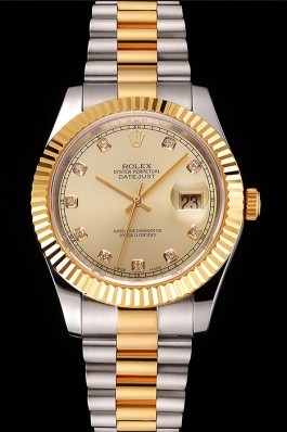 Swiss Rolex Datejust Gold Dial And Bezel Stainless Steel Case Two Tone Bracelet Replica Rolex Datejust