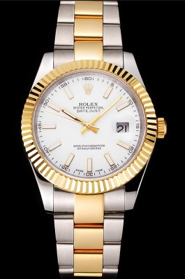 Swiss Rolex Datejust White Dial Stainless Steel Case Two Tone Gold Bracelet Replica Rolex Datejust