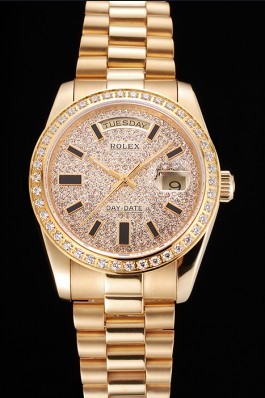 Swiss Rolex Day Date Diamond Pave Dial And Bezel Gold Case And Bracelet Rolex Replica Aaa