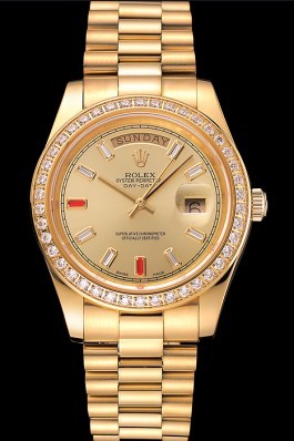 Swiss Rolex Day-Date Diamonds And Rubies Champagne Dial Gold Bracelet 1454100 Rolex Replica Aaa