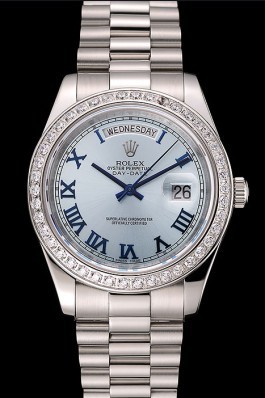 Swiss Rolex Day-Date Ice Blue Dial Diamond Case Stainless Steel Bracelet 1453962 Rolex Replica Aaa