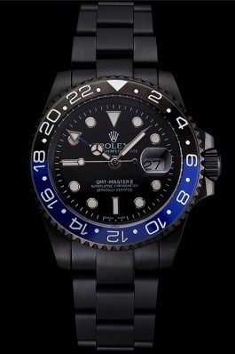 Swiss Rolex GMT Master II Black Dial Blue And Black Bezel Black PVD Case And Bracelet Rolex Replica Gmt