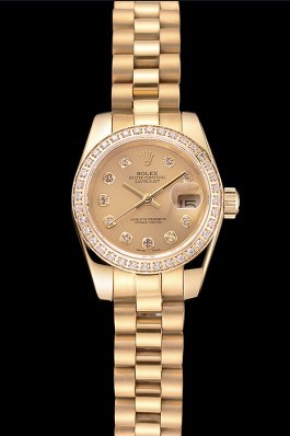 Swiss Rolex Lady-Datejust Champagne Dial Diamond Bezel Gold Bracelet 1454095 Replica Rolex Datejust