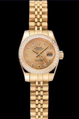 Swiss Rolex Lady-Datejust Champagne Dial Diamond Bezel Gold Jubilee Bracelet 1454096 Replica Rolex Datejust