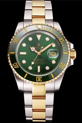 Swiss Rolex Submariner Green Dial And Bezel Two Tone Steel Gold Bracelet Rolex Submariner Replica