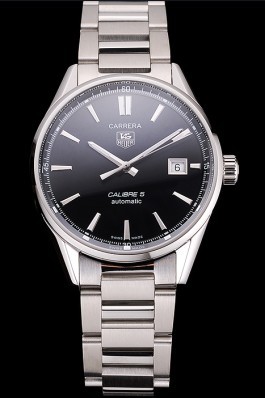 Swiss Tag Heuer Carrera Calibre 5 Black Dial Stainless Steel Case And Bracelet Tag Heuer Replica