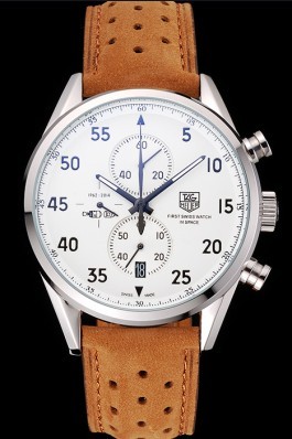 Tag Heuer Carrera SpaceX-7 White Dial Silver Stainless Steel Case Brown Suede Strap  Tag Heuer Replica