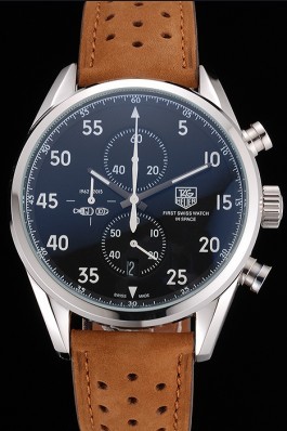 Tag Heuer Carrera SpaceX Silver Bezel with Black Dial and Light Brown Leather Strap tag265 621536 Tag Heuer Replica