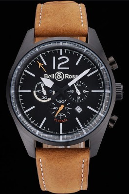Bell and Ross BR126 Flyback Black Dial Black Case Brown Suede Leather Strap Replica Bell And Ross
