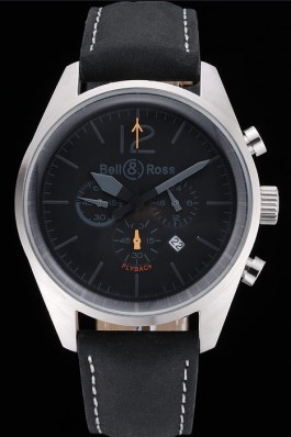 Bell and Ross BR126 Flyback Black Dial Silver Case Black Suede Leather Strap  Replica Bell And Ross