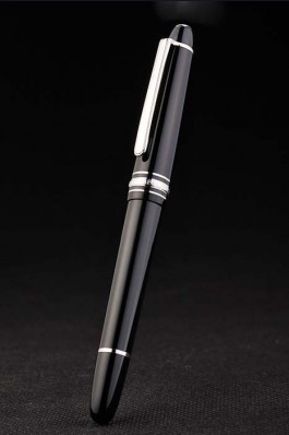 Black Top Quality MontBlanc Silver Trimmed Black Enamel Ballpoint Pen With MB Engraving 4979 Replica Pen