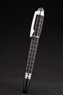Black Top Quality MontBlanc Silver Trimmed Square Cutwork Black Ballpoint Pen With MB Engraved Cap 5033 Replica Pen