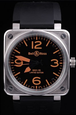 Black Rubber Band Top Quality Ross Black-Orange Brushed Steel Luxury Watch 4197 Bell Ross Replica For Sale