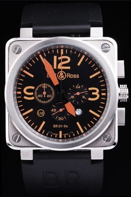 Black Rubber Band Top Quality Ross Brushed Steel Black-Orange Luxury Watch 4201 Bell & Ross Replica