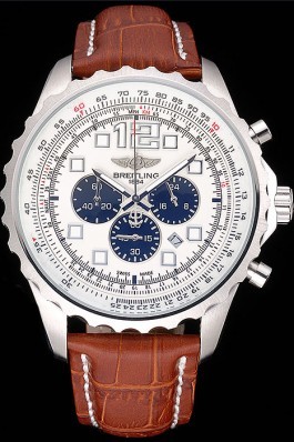 Breitling Navitimer Brown Leather Strap White Dial Replica Designer Watches