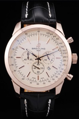 Breitling Transocean White Dial Black Leather Strap Rose Gold Bezel 98206 Breitling Replica