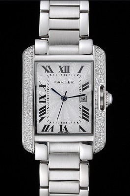 Cartier Tank Anglaise 30mm White Dial Diamonds Steel Case Stainless Steel Bracelet Cartier Replica