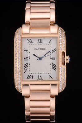 Cartier Tank Anglaise 36mm White Dial Diamonds Rose Gold Case Rose Gold Bracelet Cartier Replica