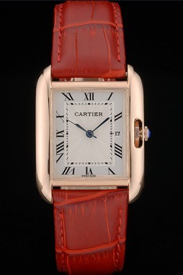 Cartier Tank Anglaise 30mm White Dial Gold Case Red Leather Bracelet Cartier Replica