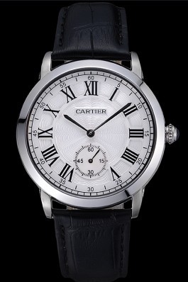 Cartier Ronde Louis White Dial Black Leather Strap 621977 Cartier Replica