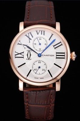 Cartier Ronde Second Time Zone White Dial Gold Case Brown Leather Strap 622801 Cartier Replica