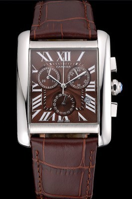 Cartier Tank MC Brown Dial Stainless Steel Case Brown Leather Bracelet 622692 Cartier Replica