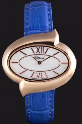 Chopard Luxury Gold Bezel with White Dial and Blue Leather Strap 621544 Chopard Replica