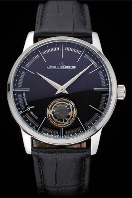Jaeger-LeCoultre Master Flying Tourbillon Black Dial Stainless Steel Case Black Leather Strap 622777 Le Coultre Watch