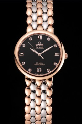 Omega De Ville Prestige Dark Grey Dial With Diamonds Rose Gold Case Two Tone Bracelet Omega Replica Watch
