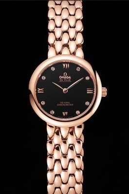 Omega De Ville Prestige No Date Black Dial With Diamonds Rose Gold Case And Bracelet Omega Replica Watch