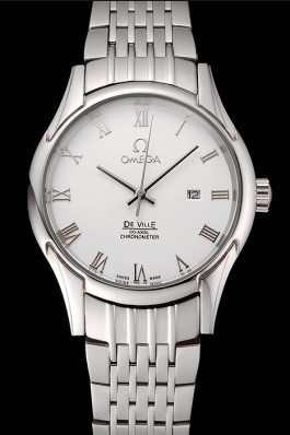 Omega De Ville White Dial Roman Numerals Stainless Steel Case And Bracelet 1453791 Omega Replica Watch